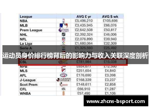 运动员身价排行榜背后的影响力与收入关联深度剖析