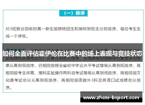 如何全面评估霍伊伦在比赛中的场上表现与竞技状态